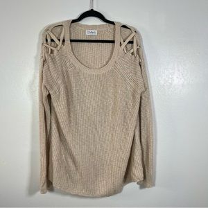 JJ Boutique, Knit Lace Up Sleeve Sweater. Size similar to a Large.